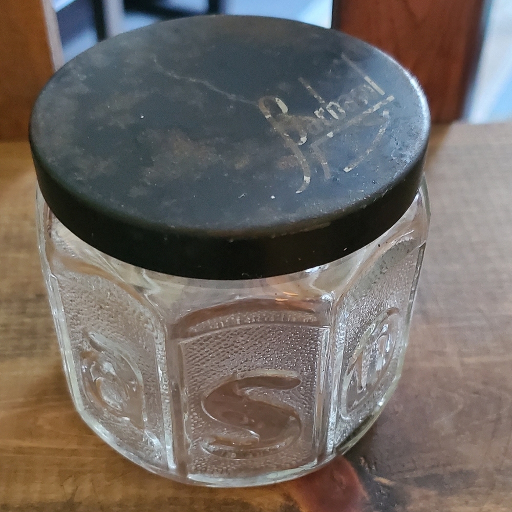 Antique Glass Octagon Barbasol Shaving Cream Jar With Original Lid